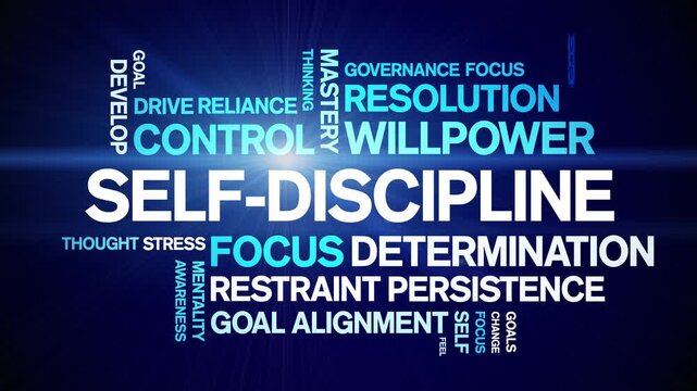 Self-Discipline animated word cloud-text design animation tag kinetic typography seamless loop.