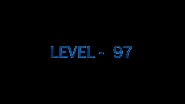 Level 97 appears in glowing blue futuristic digital text on black background