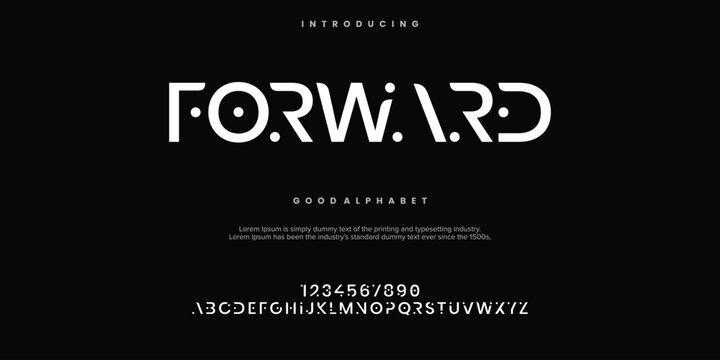 Forward Modern abstract digital alphabet font. Minimal technology typography, Creative urban sport fashion futuristic font and with numbers. vector illustration