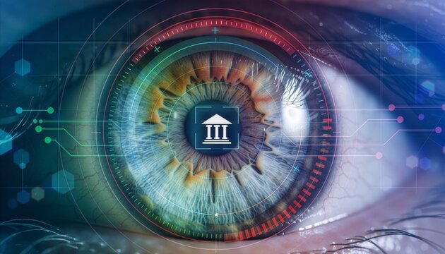 A captivating visual narrative of eye, showcasing bank concept and technological advancement with a surreal and creative composition.