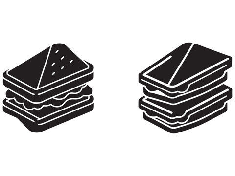 Black and white illustration of two types of sandwiches side by side on white background