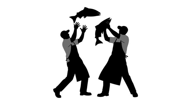 Fishmongers tossing fresh fish at a local seafood market