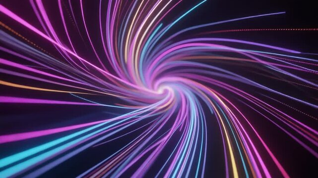 3D Render VJ Loop with Vibrant Flowing Ribbons and Glowing Particle Strands 4k