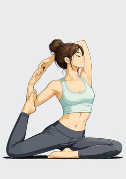083-25-Woman performing eka pada rajakapotasana, demonstrating flexibility and wellness