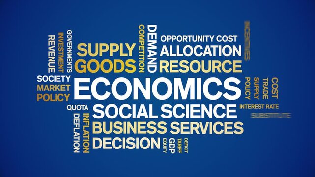 Economics animated word cloud-text design animation tag kinetic typography seamless loop.