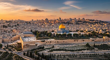 Naklejka premium Jerusalem Cityscape with Dome of the Rock.