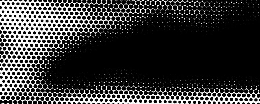 Hexagon halftone gradient texture. Abstract black grunge background. Geometric retro halftone tech wallpaper. Fading wavy hexagonal pattern backdrop. 