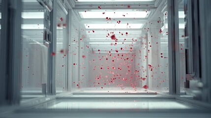 Fototapeta premium Abstract glass corridor with floating red spheres