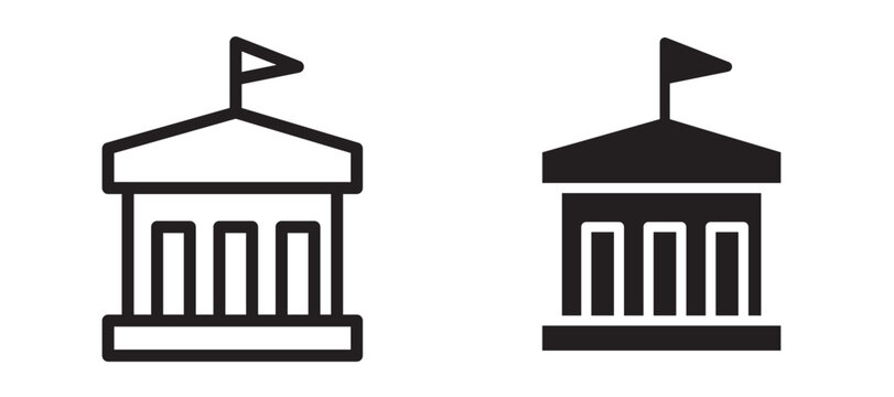 City hall building icon In Flat and stroke Style Vector For App, UI, Websites. Black Vector Illustration.