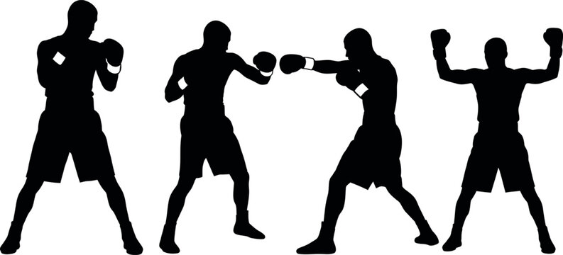 Boxing silhouettes of four different stances and punches