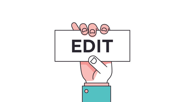 Hand holding sign with the word EDIT, business concept, graphic design, isolated on white