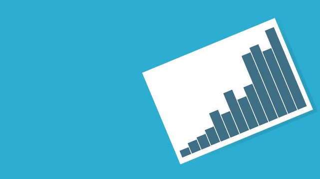 This paper animation shows a business growth bar chart on a blue background. Suitable for financial, analytical, statistical, investment, and business presentations.
