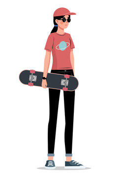 A skater girl. Vector flat illustration. White background.