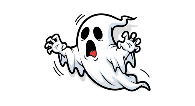 Cartoon ghost character with open mouth and wide eyes.