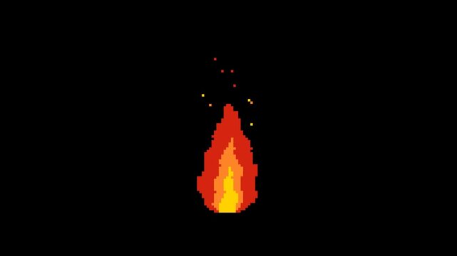 ドット絵の火の粉が飛ぶ炎,透過背景