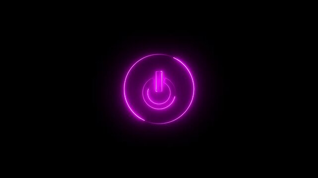 Glowing neon pink color power button icon animation technology shutdown screen turn on off button stop startup computer and mobile phone electric futuristic on black background 