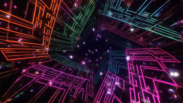 Abstract Colorful Motion Design VJ Loop with Glowing Particles and Gradient Patterns 4k