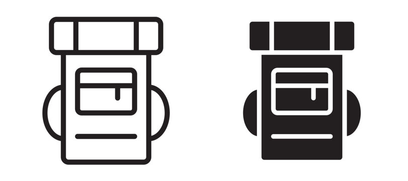 Hiking backpack icon In Flat and stroke Style Vector For App, UI, Websites. Black Vector Illustration.