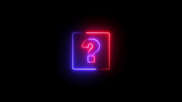 Glowing neon red and blue color question mark sign icon animation quiz confusion mark punctuation interrogative sign education exam sign symbol on black background
