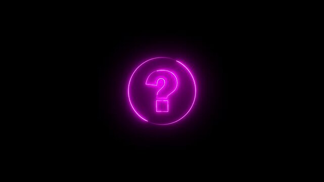 Glowing neon pink color question mark sign icon animation quiz confusion mark punctuation interrogative sign education exam sign symbol on black background