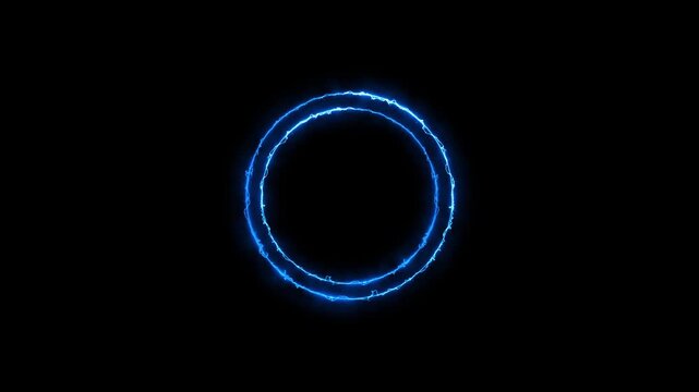 Animated bright blue glowing energy circles rotating and pulsating creating abstract neon frame effect
