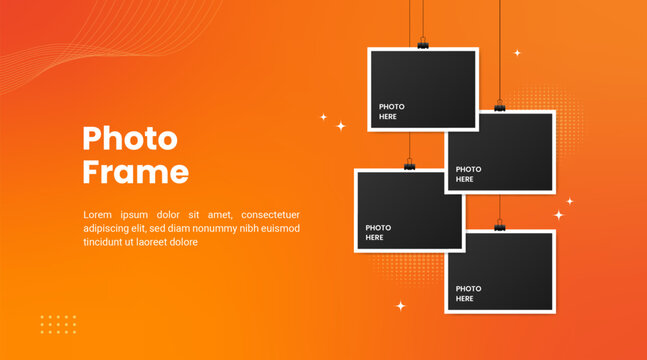 Four photo frames on orange background design