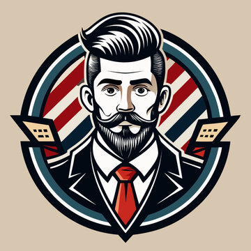 barber shop illustration with vintage style portrait of bearded man