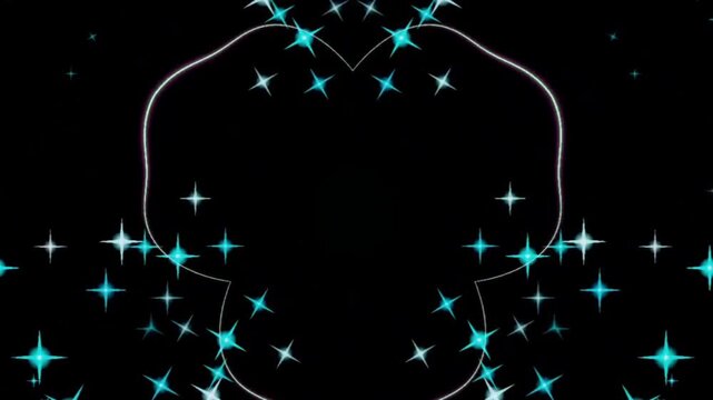 A stunning animated background video featuring four-pointed star-shaped particle elements in shades of cyan blue and neon white.