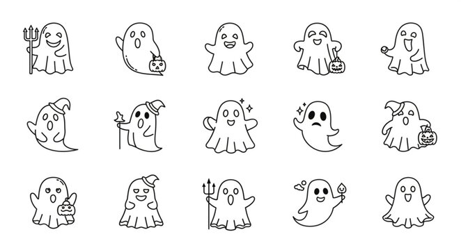 Collection of Cute Hand Drawn Halloween Ghosts.
