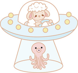 Fototapeta premium Cute sheep hand drawn emotes halloween icon