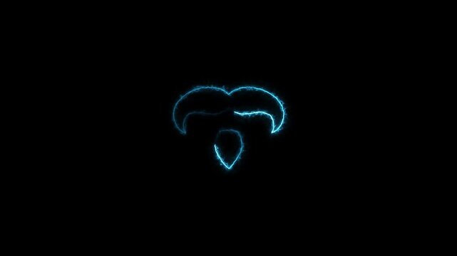 Animated neon blue lightning bolt on black background, futuristic energy effect