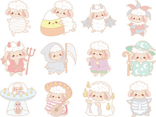 Fototapeta premium Cute sheep hand drawn emotes halloween icon