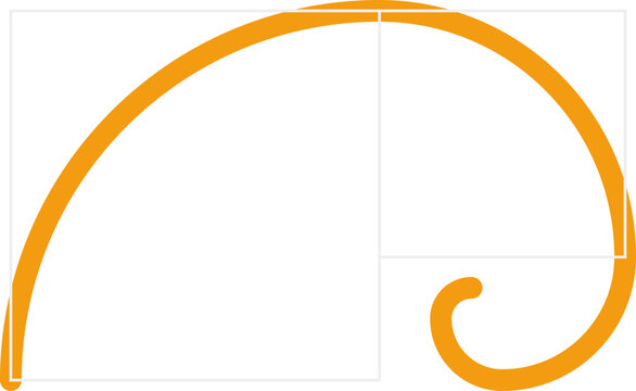 Orange Fibonacci sequence golden ratio spiral within geometric rectangle frames on a clean white background illustration