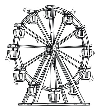 Classic hand drawn Ferris wheel illustration capturing fairground fun and excitement for events