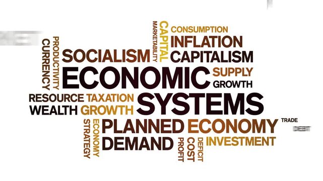 Economic Systems animated word cloud-text design animation tag kinetic typography seamless loop.