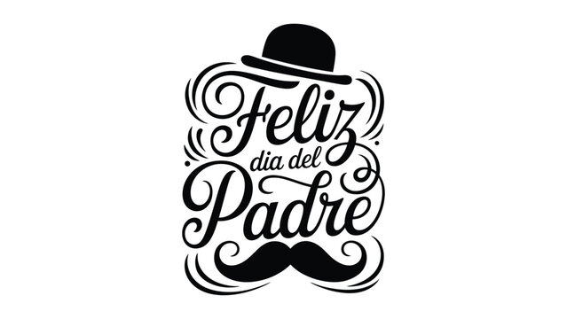 Feliz Dia Del Padre Decorative Spanish Fathers Day Typography Illustration With Hat And Mustache Design