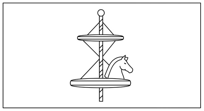 Vintage Carousel Horse on a Merry-Go-Round Ride, Classic Amusement Park Attraction