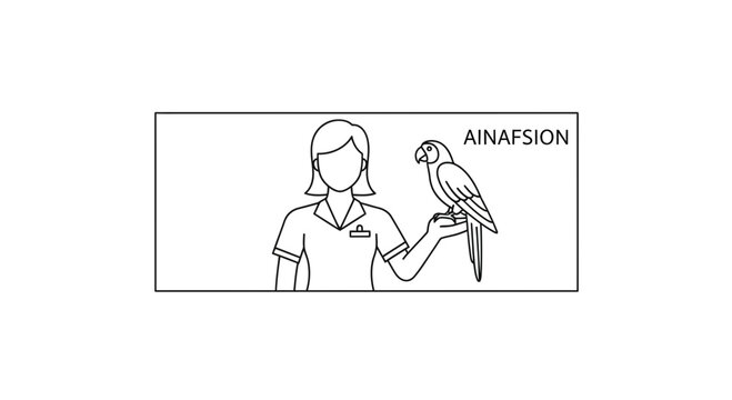 Veterinarian or zookeeper holding a parrot, illustration, AINA FSION