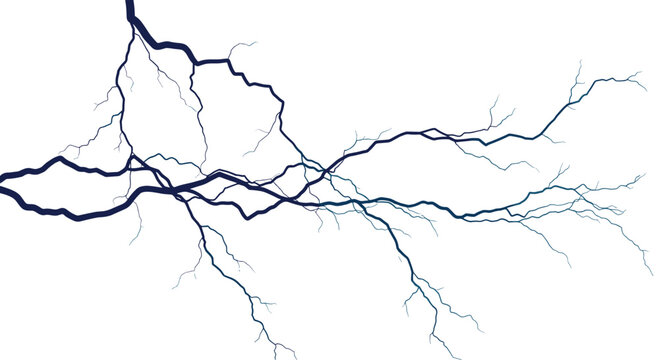 Intricate network of dark blue lightning bolts and electrical discharges branching across a plain white background.