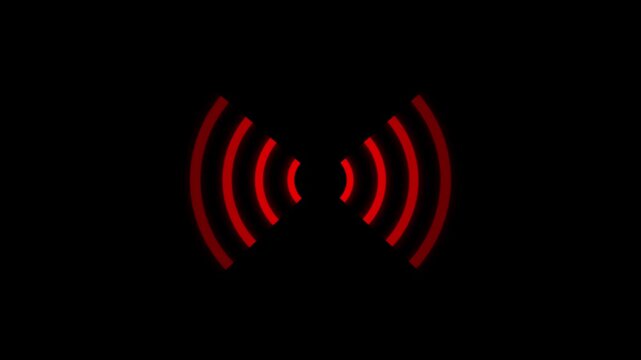Red lightning bolt symbol with radiating circular waves in a seamless loop, wireless power