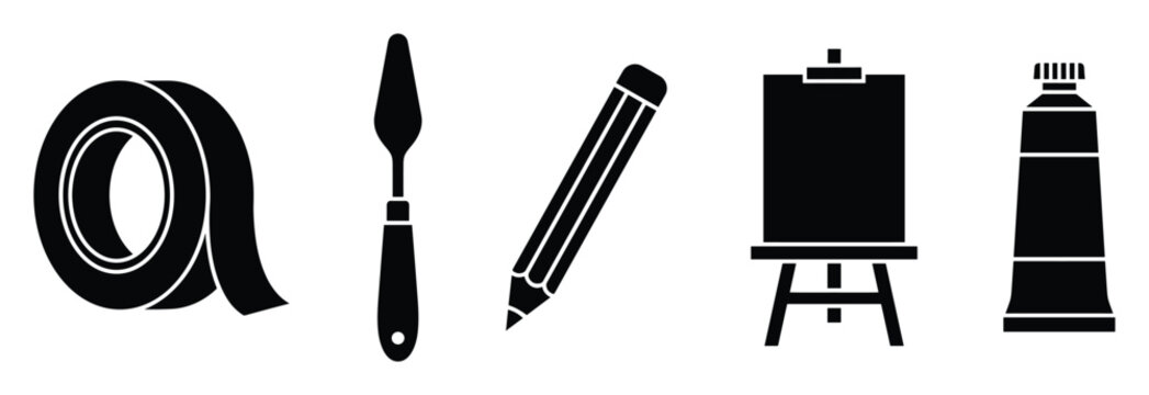 Black silhouette symbols of art and craft tools for education and graphic uses