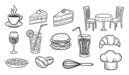 Fototapeta premium Hand drawn cafe and bakery items collection for culinary establishment branding or promotions