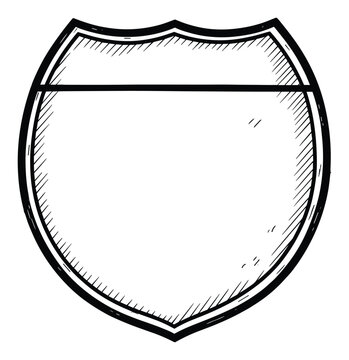 Hand drawn blank highway road shield sign doodle sketch for navigation and travel concepts