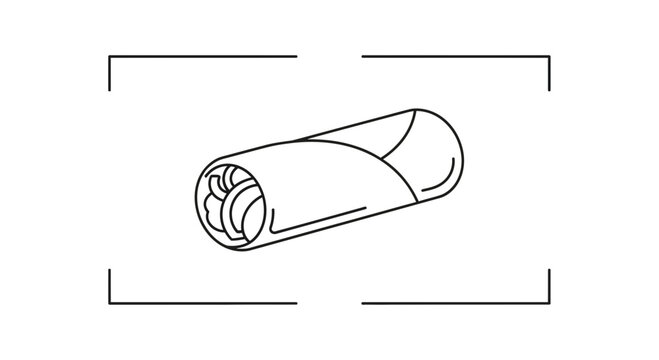 Spring Roll Icon Line Art: Delicious Asian Appetizer, Minimalist Food Illustration