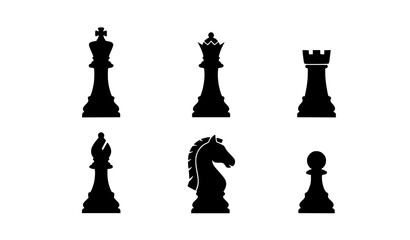 Chess piece silhouettes set vector illustration strategy icons © MD