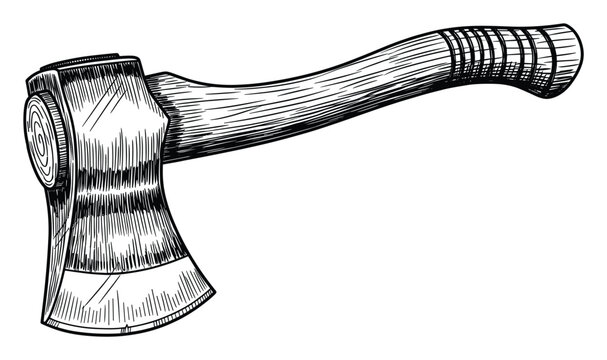 Engraved axe woodcutting tool for lumberjack or construction equipment themed outdoor activity materials