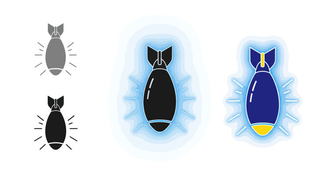 Explosive Bomb Icons Set, Danger Symbols, War Threat, Military Attack