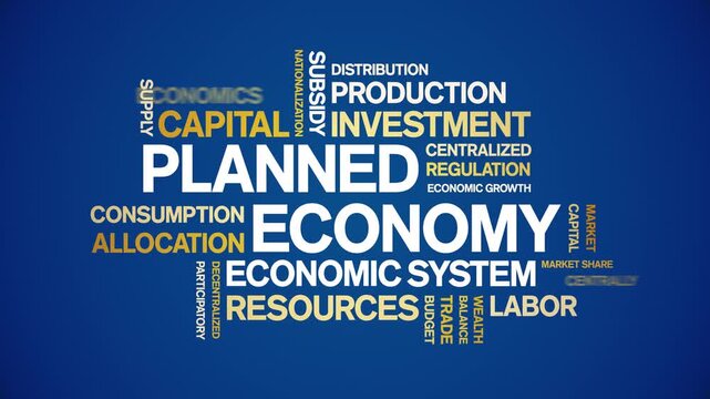 Planned Economy animated word cloud-text design animation tag kinetic typography seamless loop.