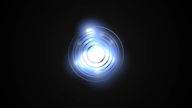 A glowing blue circular ripple effect emanates from a bright light source against a dark background. This motion graphics loop suggests energy or data.
