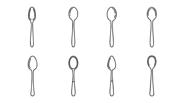 Various Spoon Designs and Sizes Outline Collection Kitchen Utensils Icon Set Minimalist
